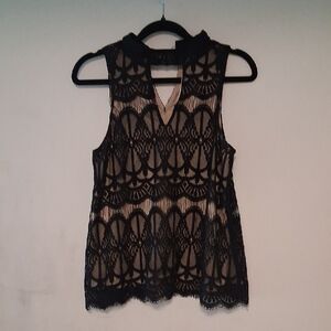 love, Fire Black Lace Sleeveless Blouse